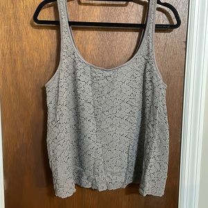 Grey crop tank top with patterned top, zip back, American Eagle